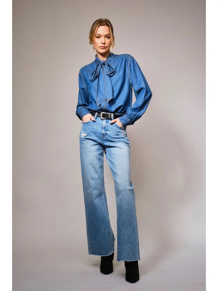 Tie Neck Button Up Blouse