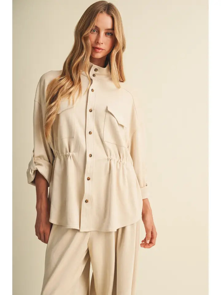 Suede-Finish Drawstring Utility Jacket