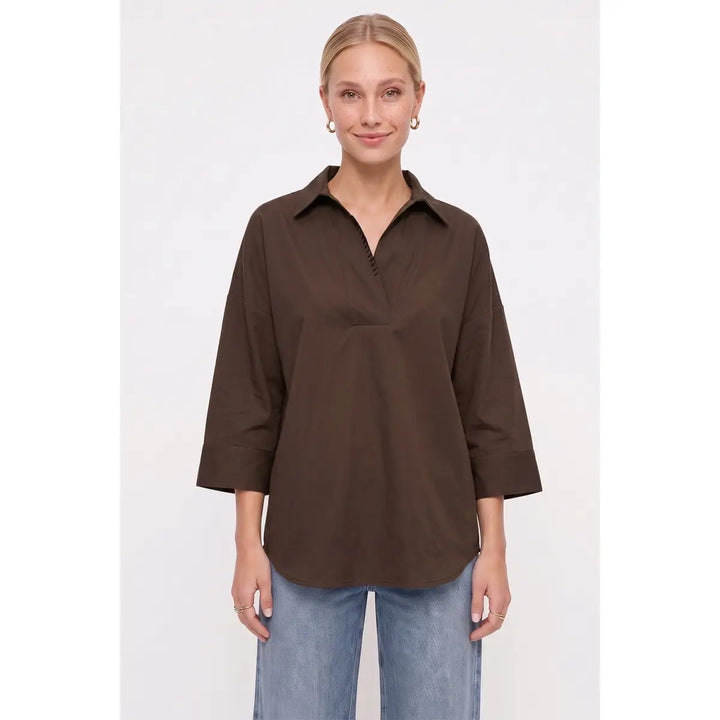 Stitch Detail Split Neck Blouse