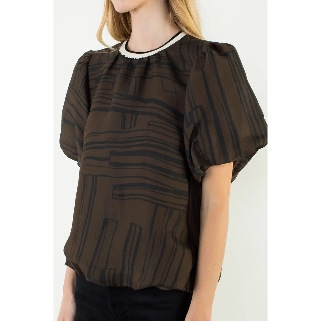Puff Sleeve Zebra Print Top