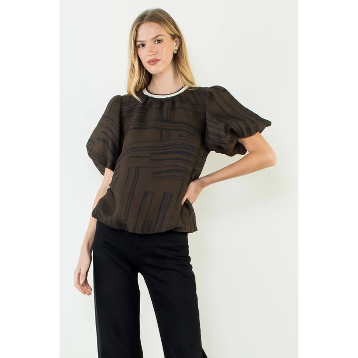 Puff Sleeve Zebra Print Top