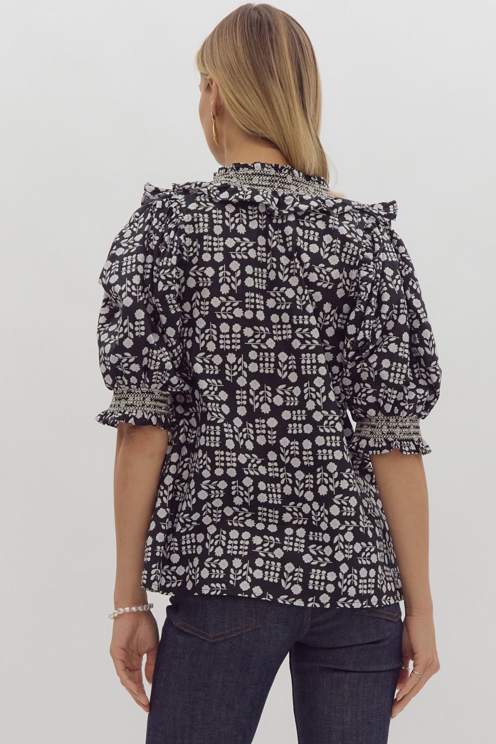 Printed Contrast Stitching Blouse