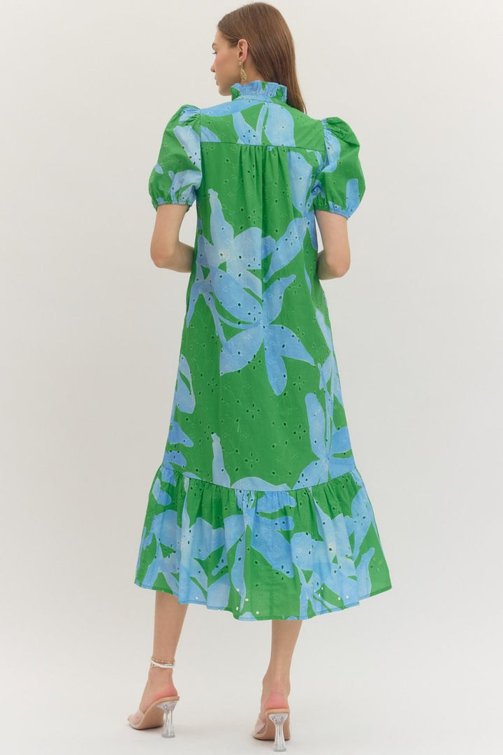 Botanical Puff Sleeve Midi Dress