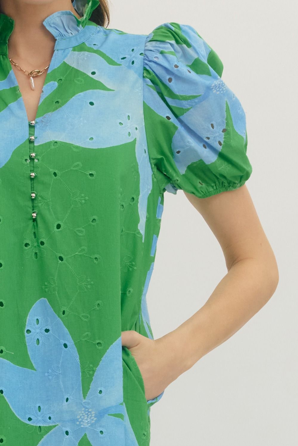 Botanical Puff Sleeve Midi Dress