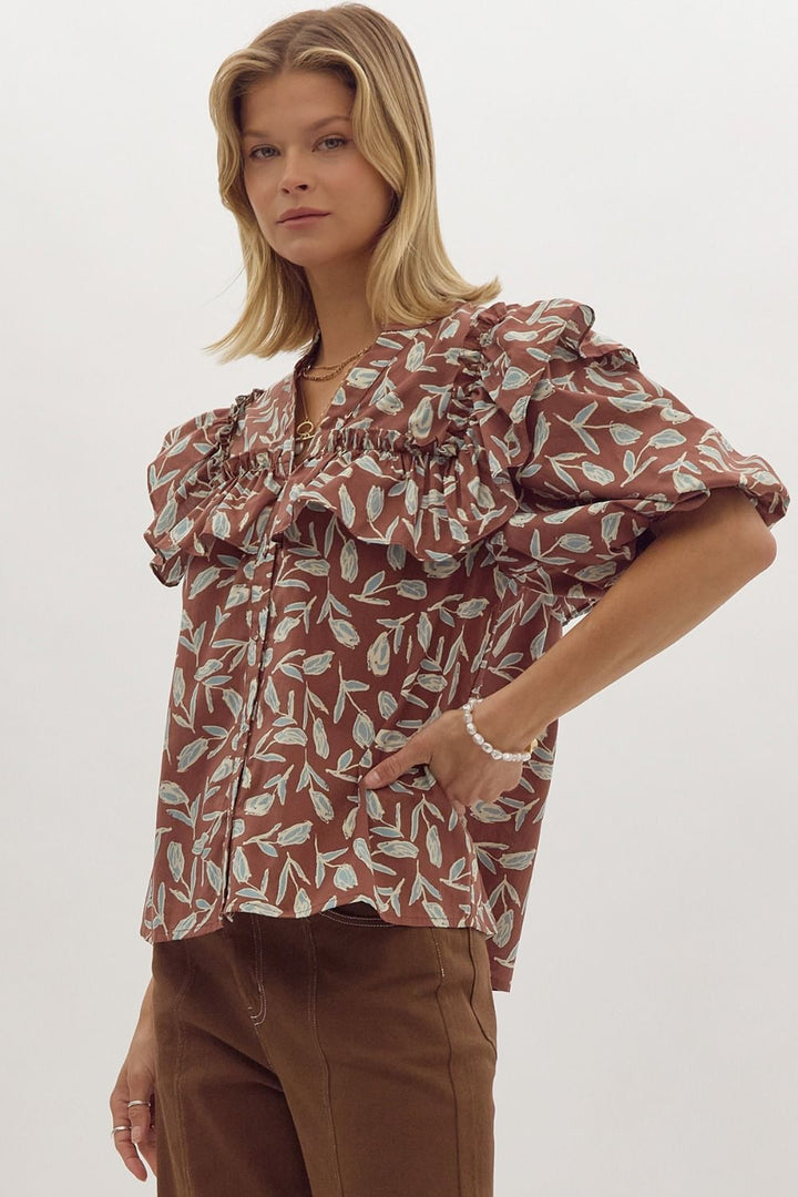 Printed Button Up Blouse