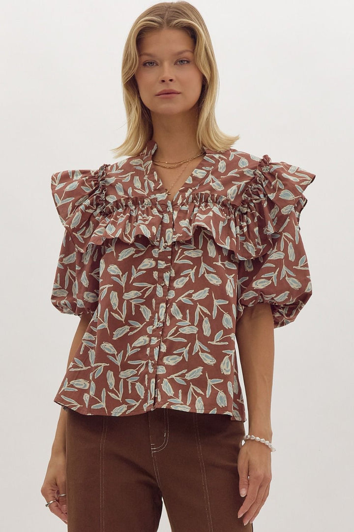 Printed Button Up Blouse