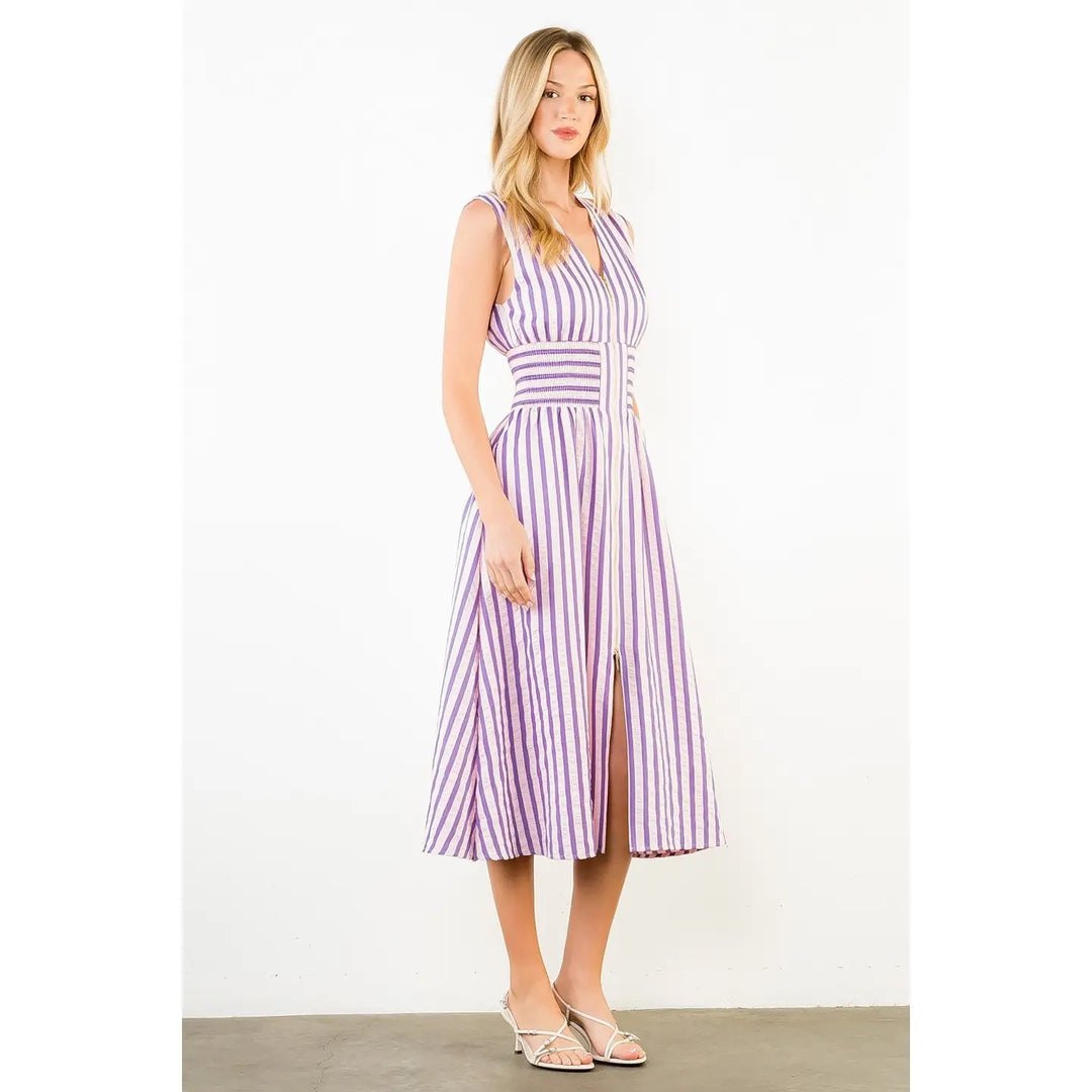 Vertical Stripe Zippered Dress