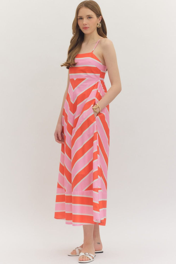 Striped Sleeveless Midi Dress