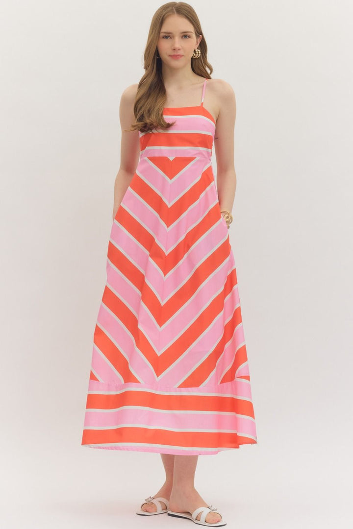 Striped Sleeveless Midi Dress