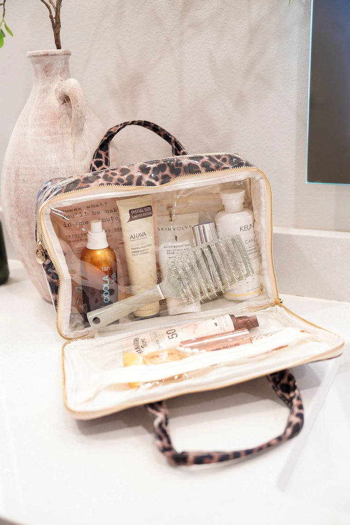 Leopard Clear Coat Toiletry Case