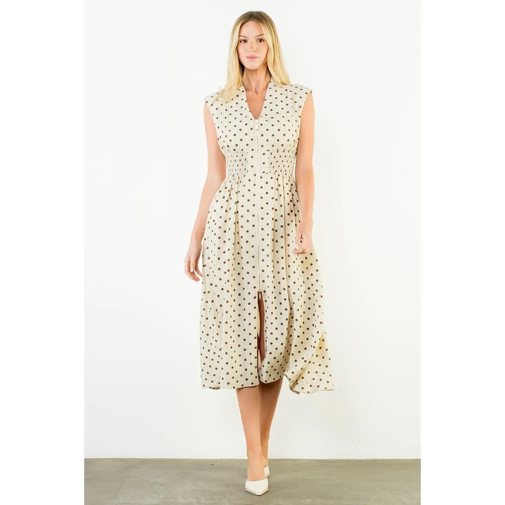 Sleeveless Zipper Polka Dot Dress
