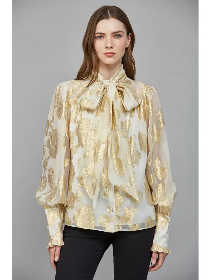 Metallic Jacquard Chiffon Blouse