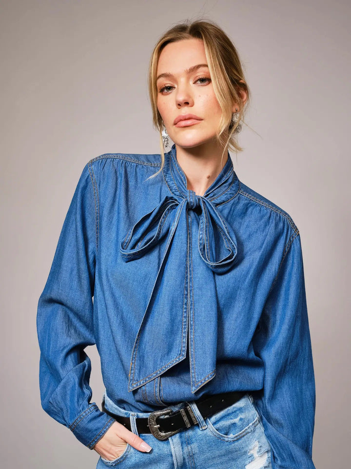 Tie Neck Button Up Blouse