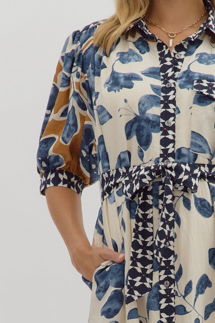 Botanical Print Midi Dress