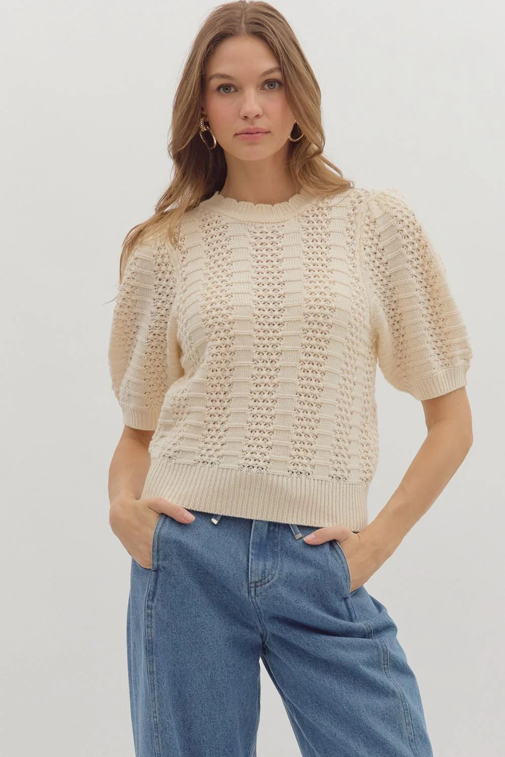 Solid Sweater Knit Pullover Top