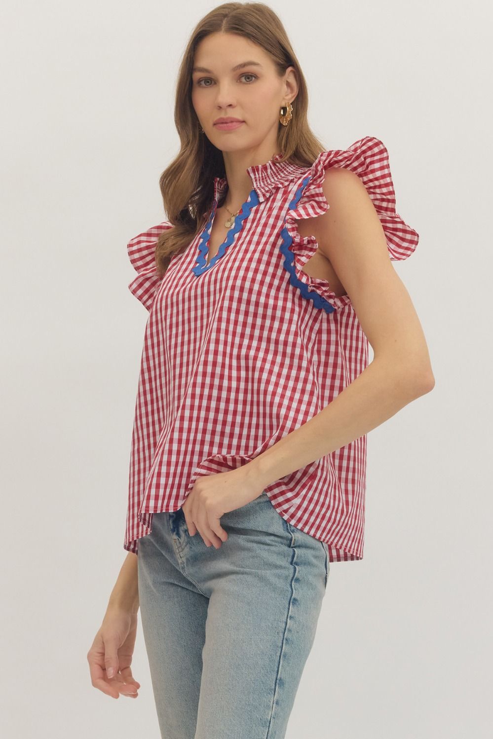 Checkered Flutter Sleeve Top