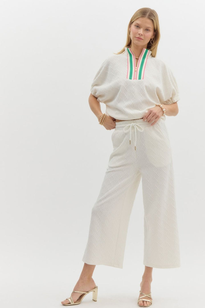 Embossed High Waisted Ankle Pant