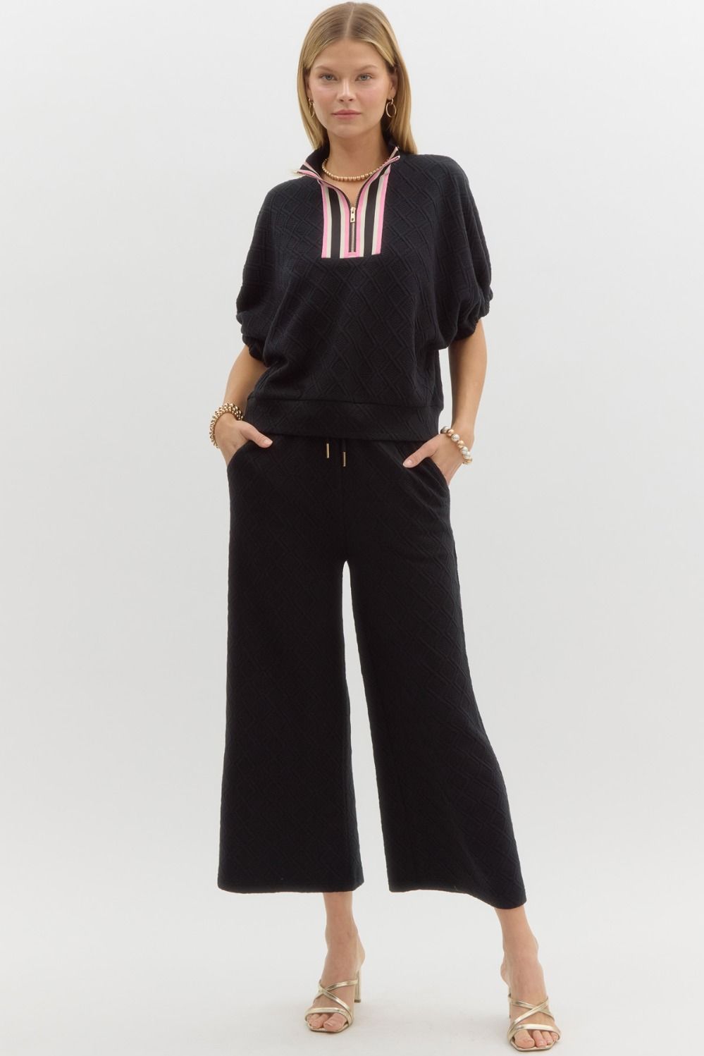 Embossed High Waisted Ankle Pant