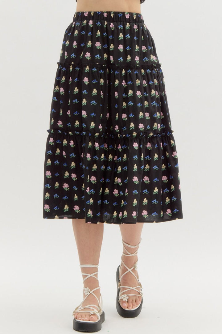 Floral Tiered Midi Skirt