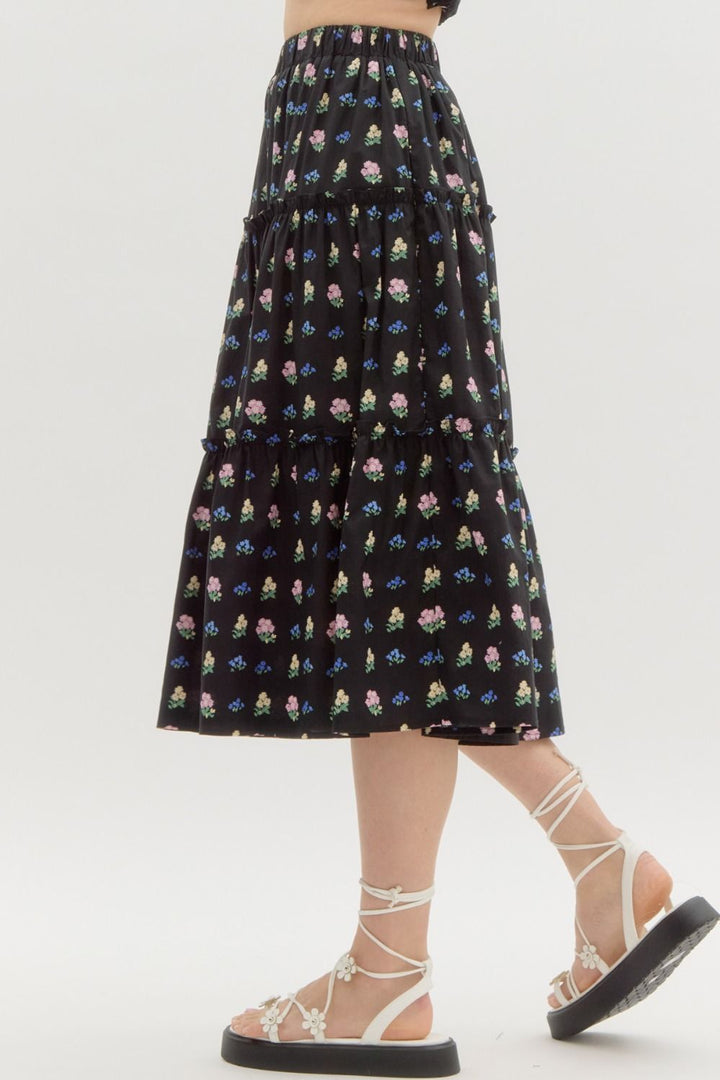 Floral Tiered Midi Skirt