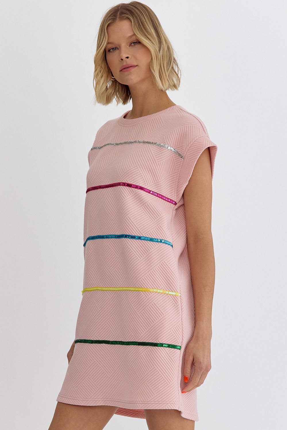 Solid Knit Dress W Stripe