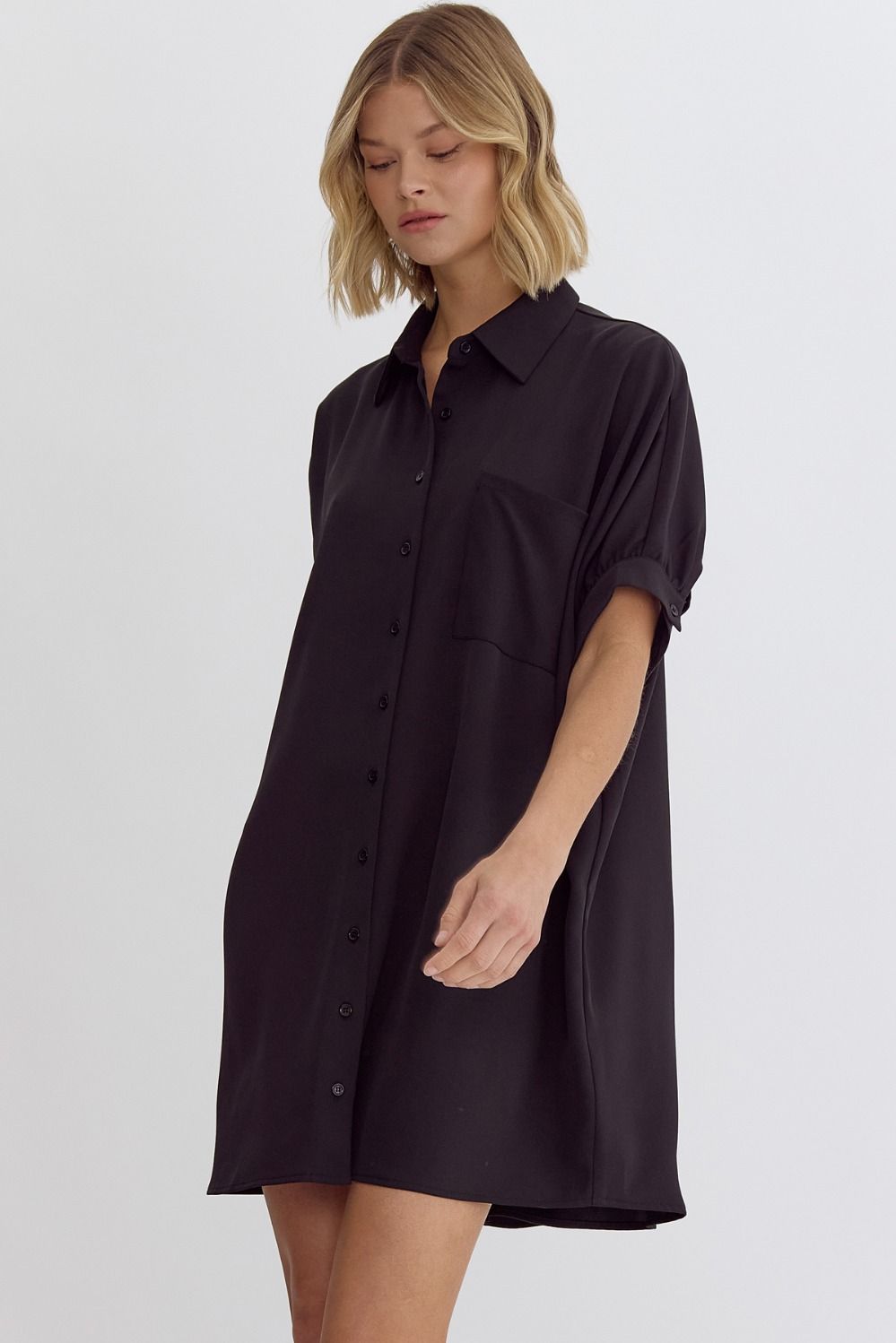 Solid Button Up Collared Dress