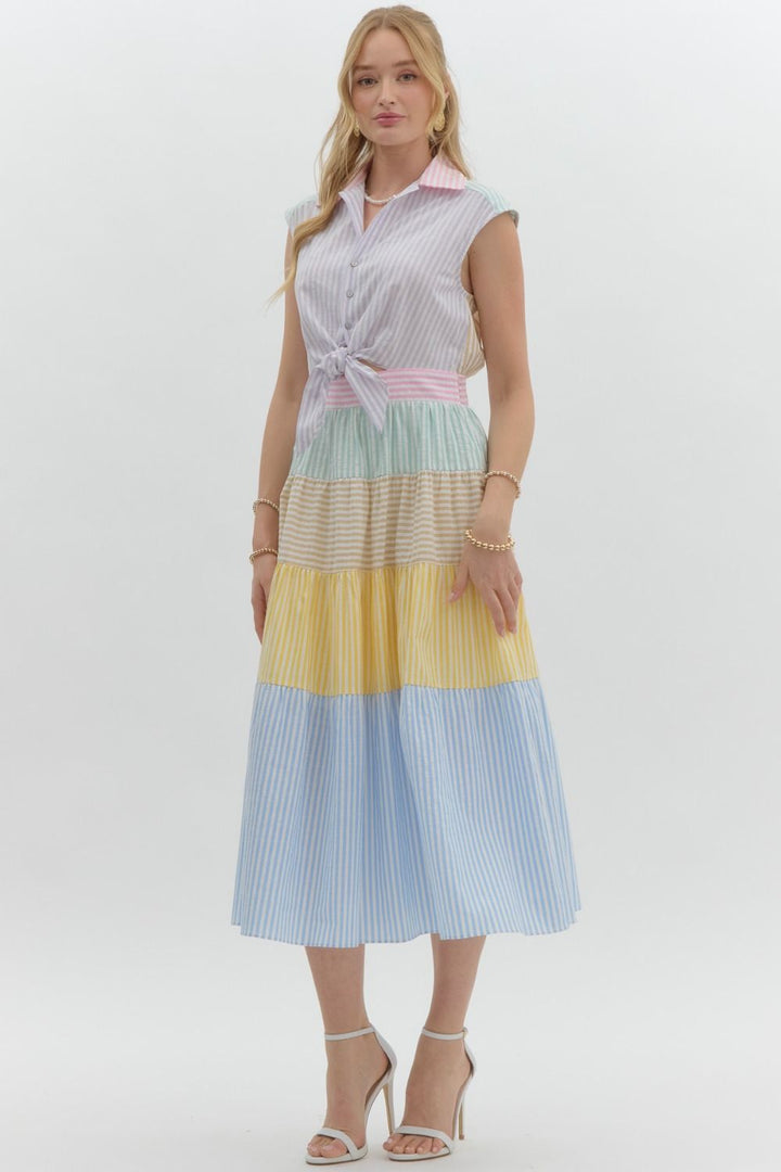 Stripe Colorblock  Midi Dress