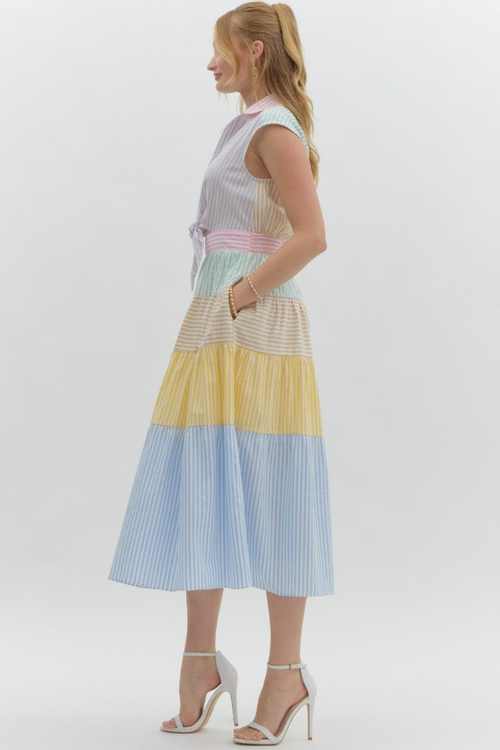 Stripe Colorblock  Midi Dress