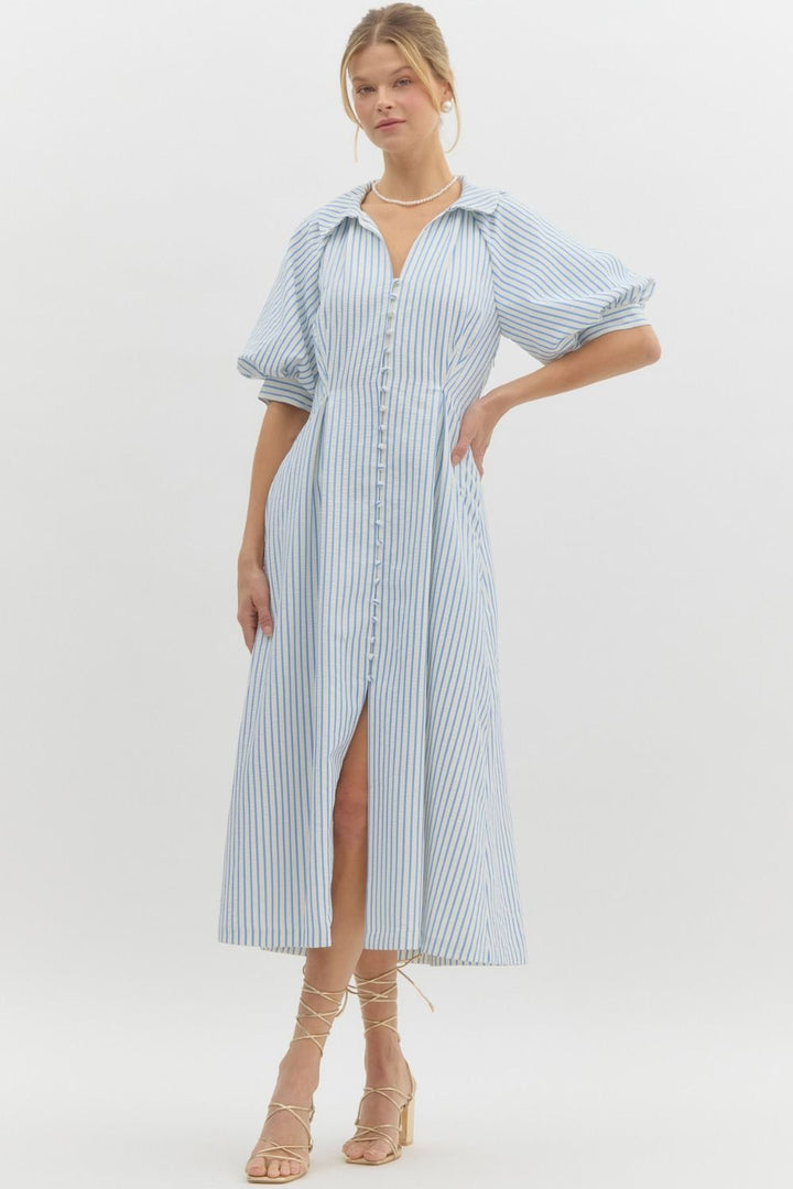 Stripe Button Midi Dress