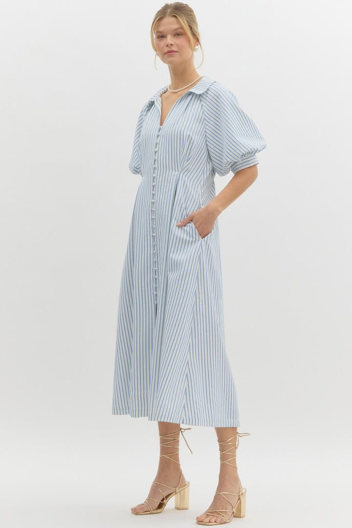 Stripe Button Midi Dress