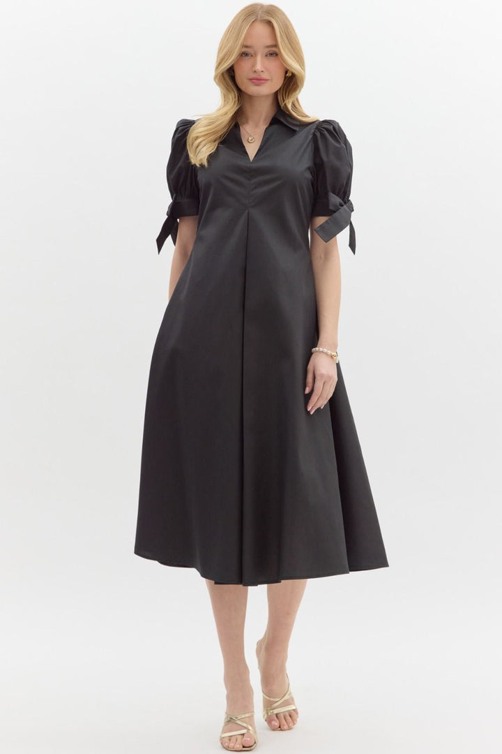 Solid Tie Sleeve Dress