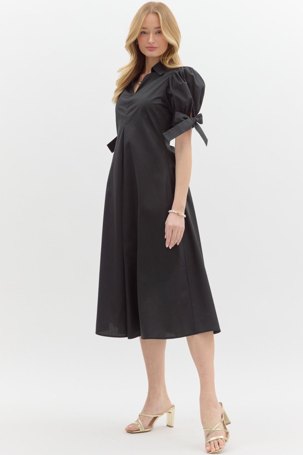 Solid Tie Sleeve Dress