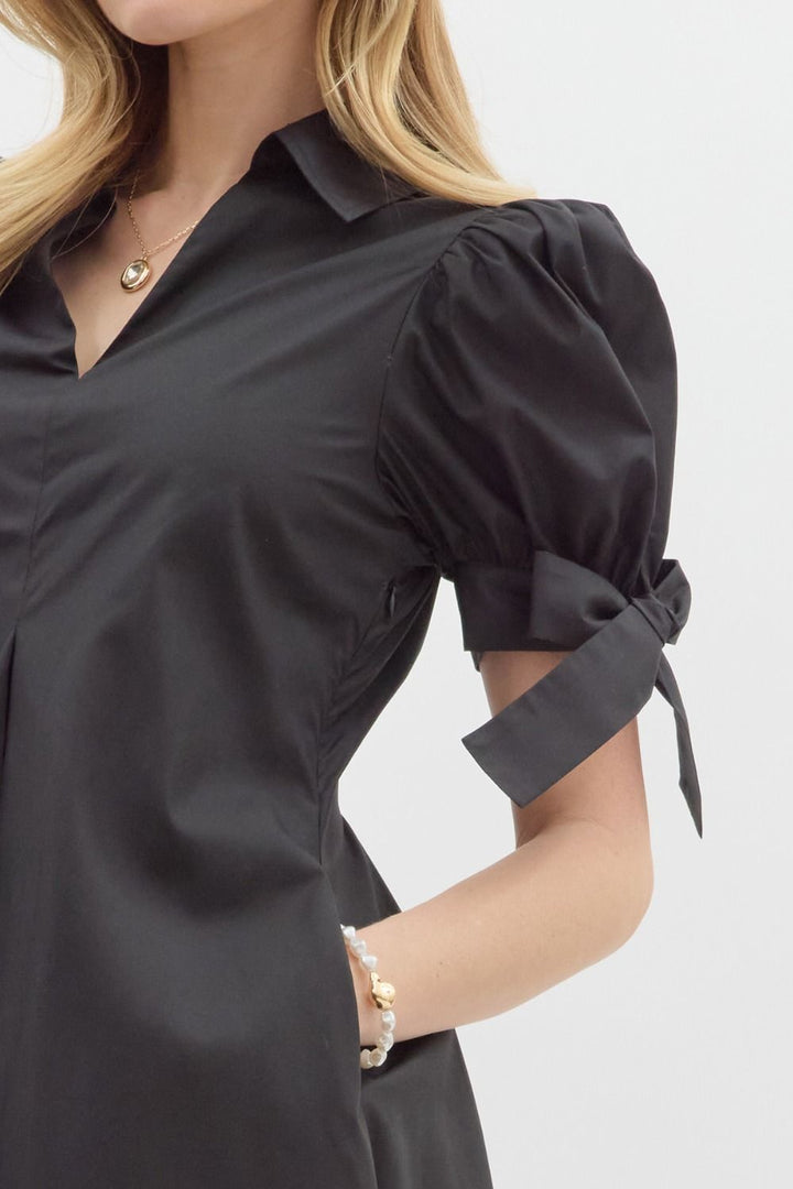 Solid Tie Sleeve Dress