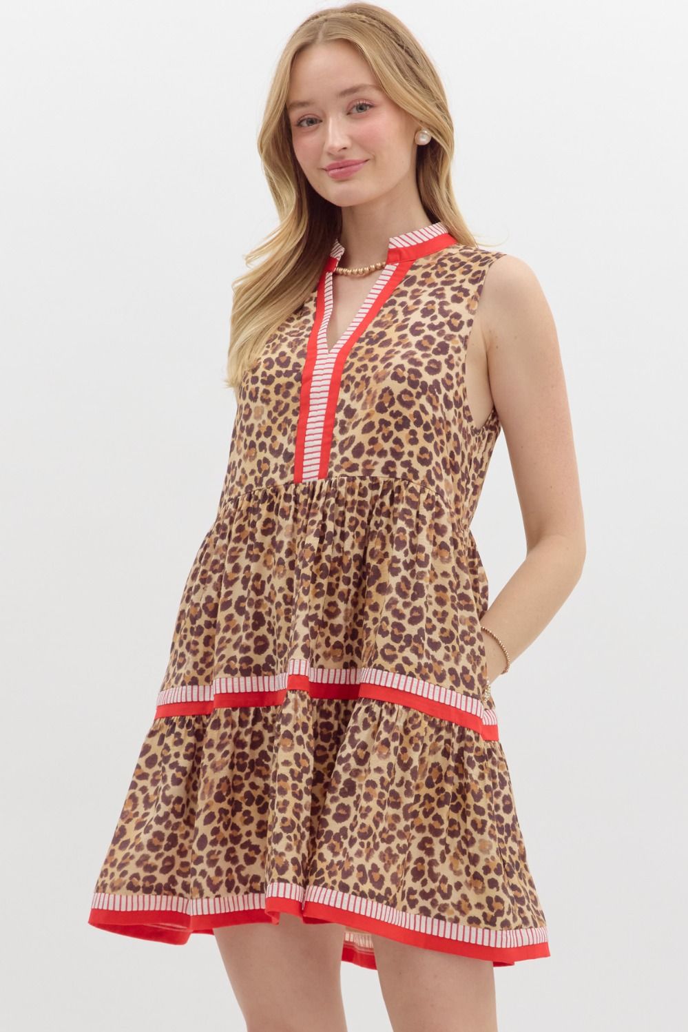 Leopard Sleeveless Tiered Mini Dress