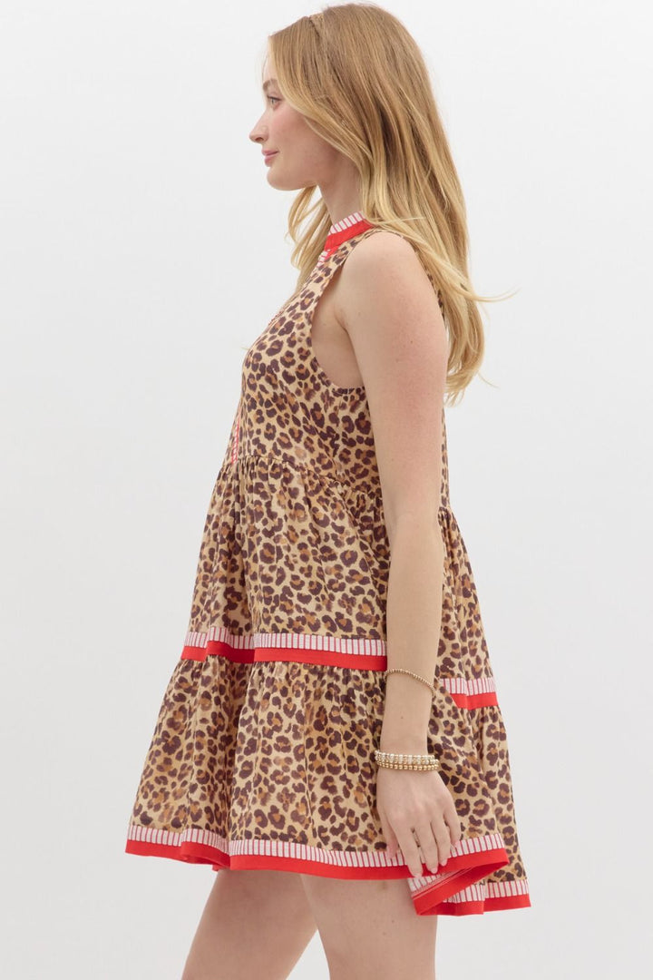 Leopard Sleeveless Tiered Mini Dress