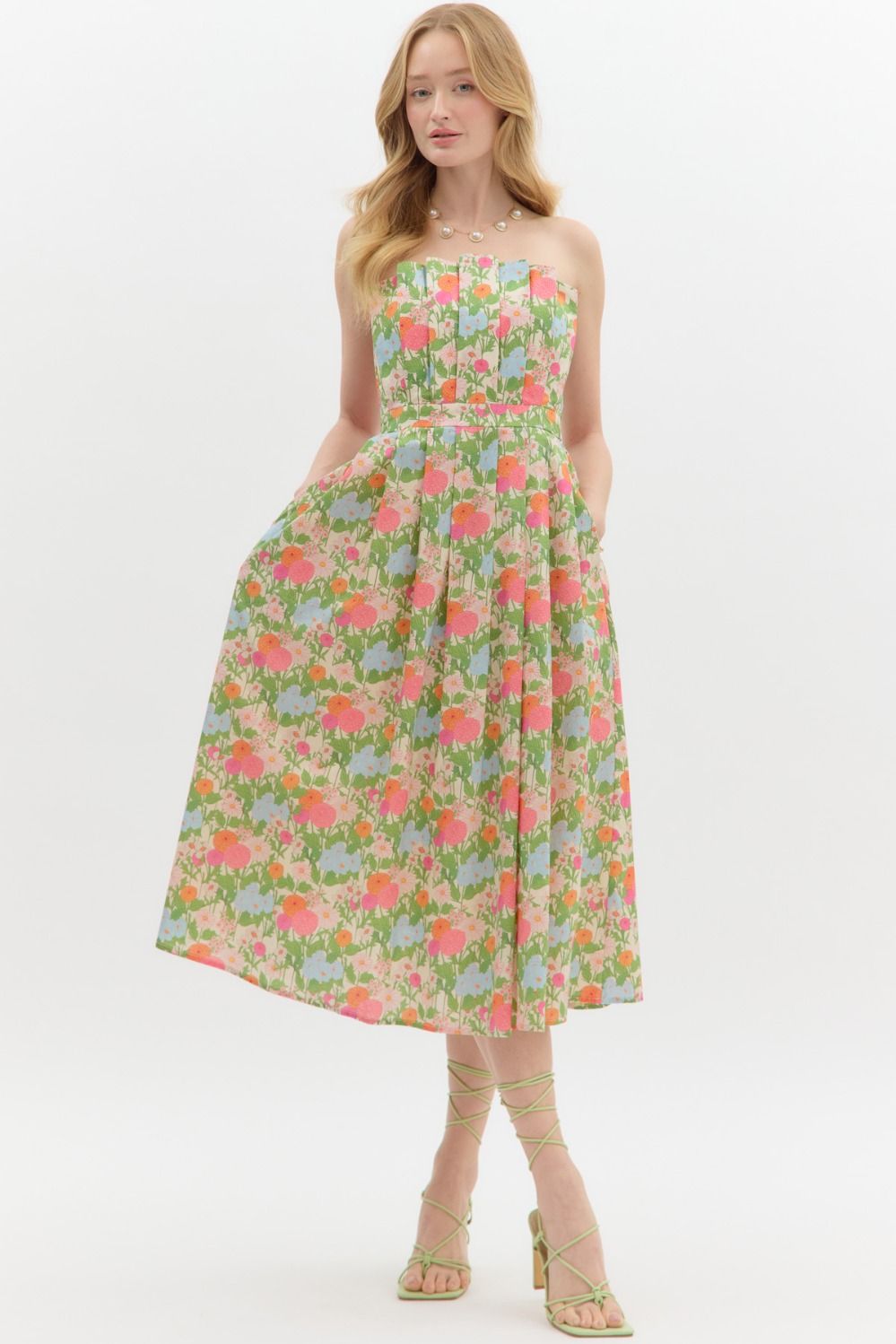 Floral Strapless Midi Dress