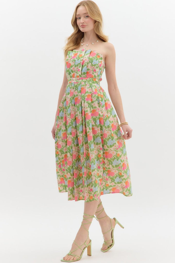 Floral Strapless Midi Dress