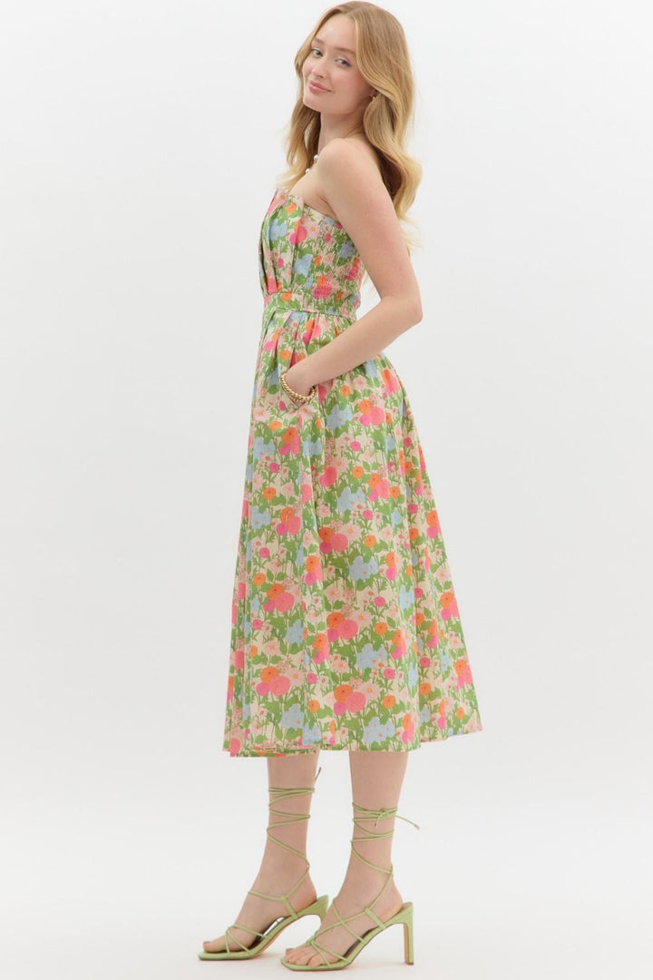 Floral Strapless Midi Dress