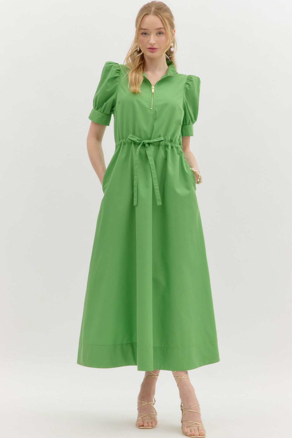 Puff Sleeve Pullover Midi Dress