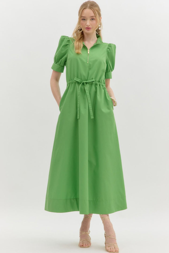 Puff Sleeve Pullover Midi Dress