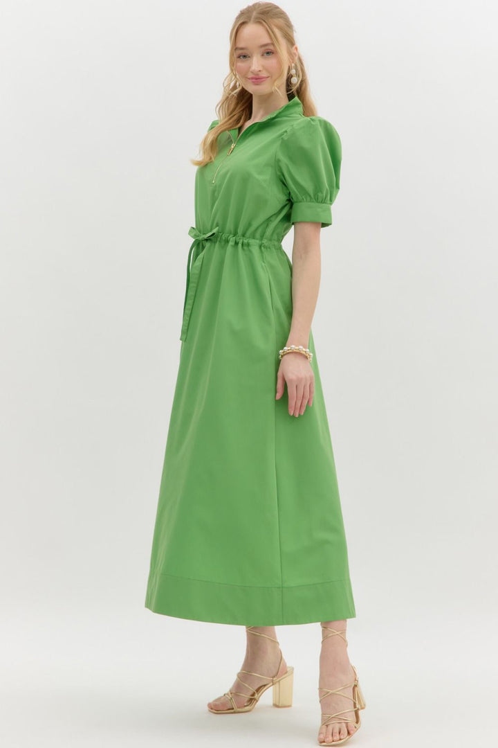 Puff Sleeve Pullover Midi Dress