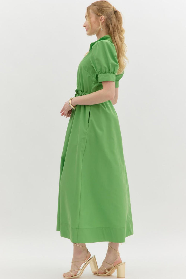 Puff Sleeve Pullover Midi Dress