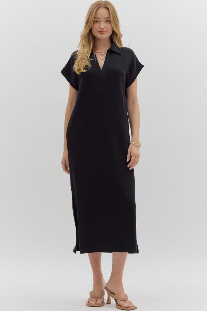Solid Knit Pullover Midi Dress
