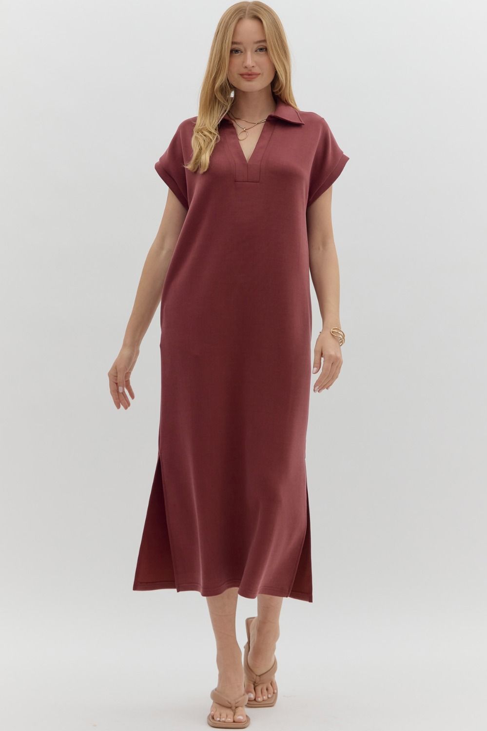 Solid Knit Pullover Midi Dress