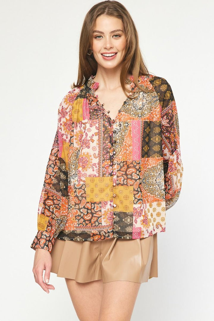 Paisley Print Button Up Top