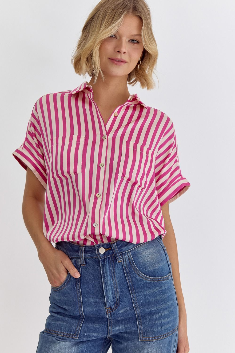 Striped Button Up Top
