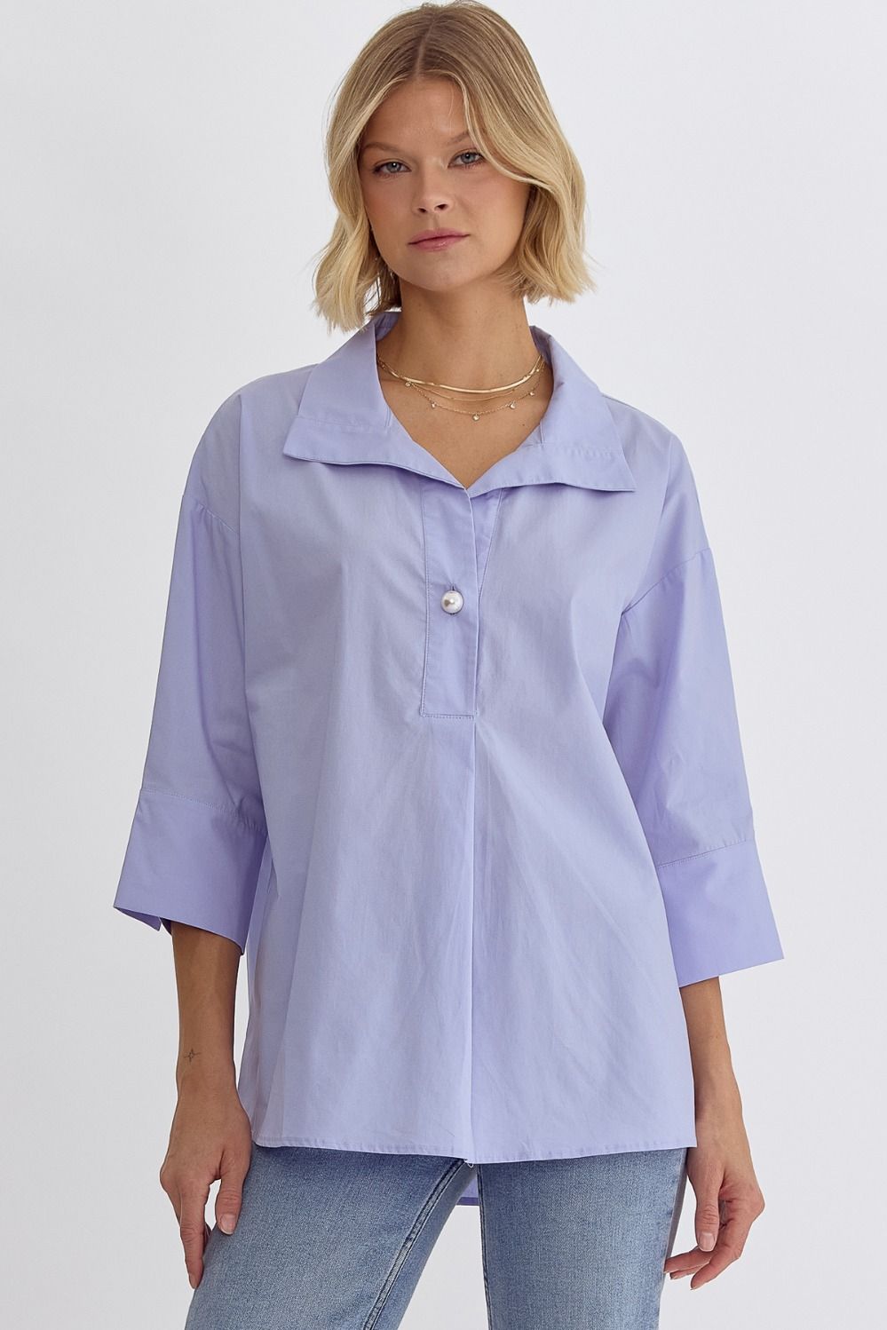 Solid Collared 3/4 Slv Top