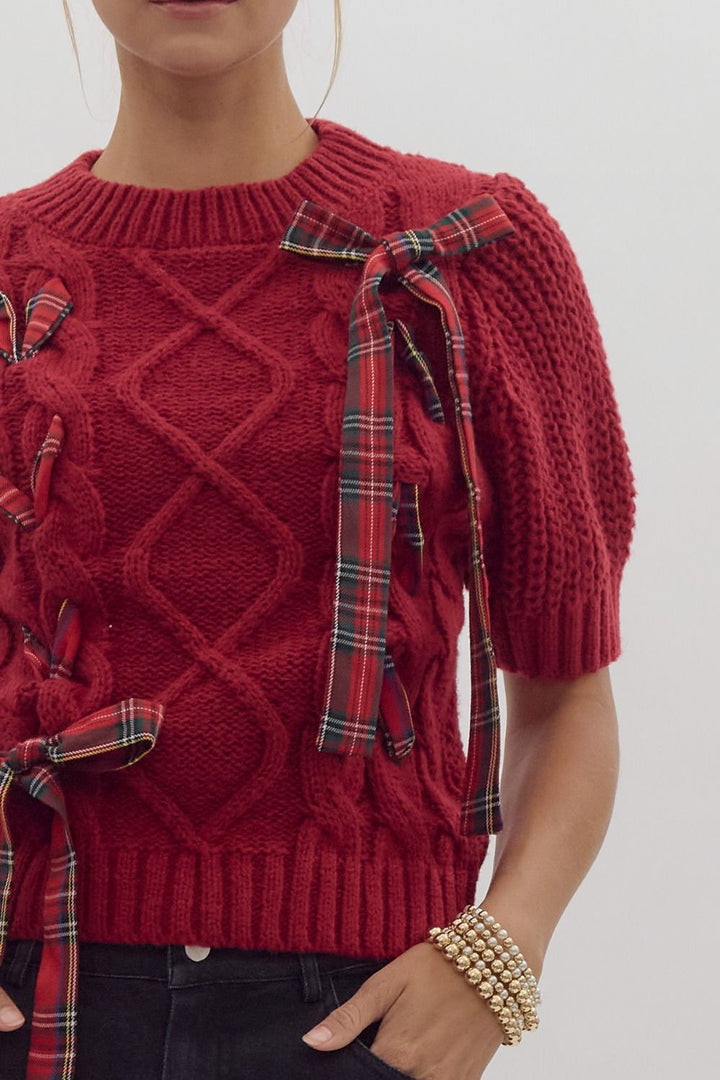 Cable Knit Bow Detail Sweater