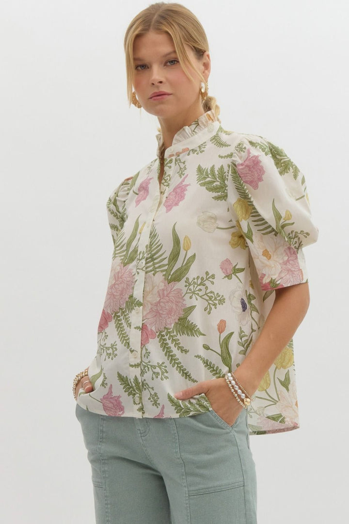 Floral Ruffle Neck Top