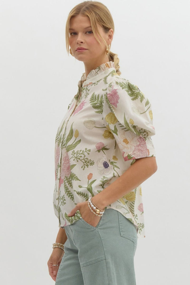 Floral Ruffle Neck Top